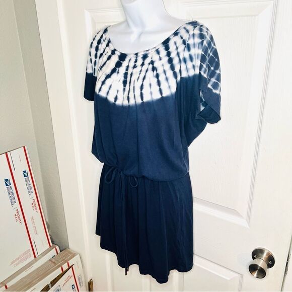 Michael Kors Navy White Tie-Dye Mini T-Shirt Dress Drawstring Jersey Dress L - Picture 6 of 10